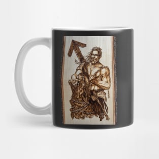 Tyr - nordic god pyrography print, wood texture Mug